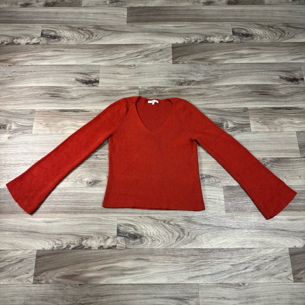 Madewell Flared V-Neck Sweater in Etruscan Clay Size Medium